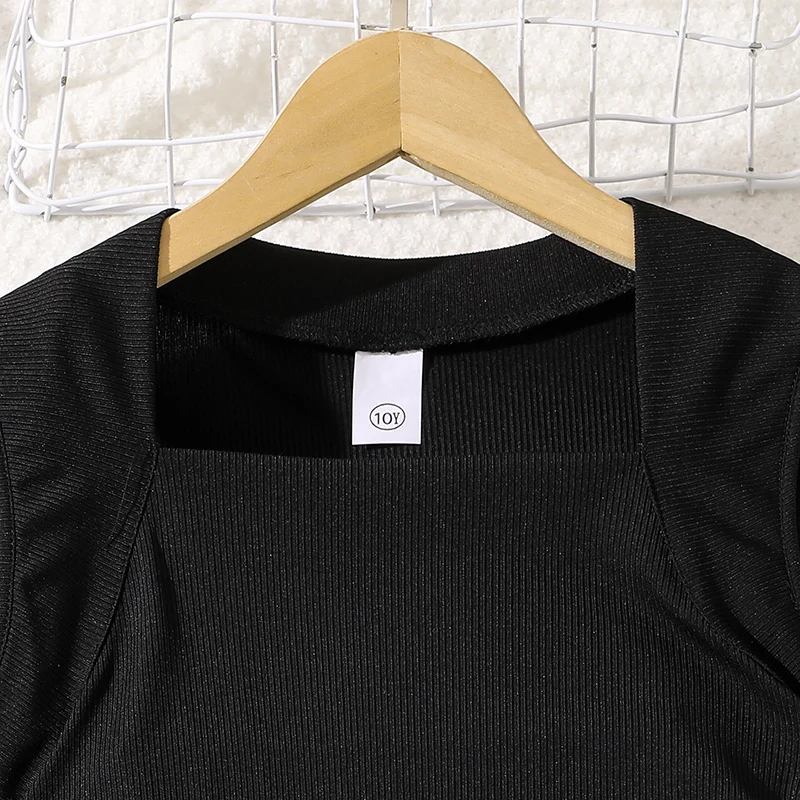 مجموعات نمط العطلة السوداء أنيقة سوداء محبوكة تانك القمم وتنورة مقسمة توين الفتيات الزي 8-12 سنة الاطفال الدعاوى اليومية الصادرة #3