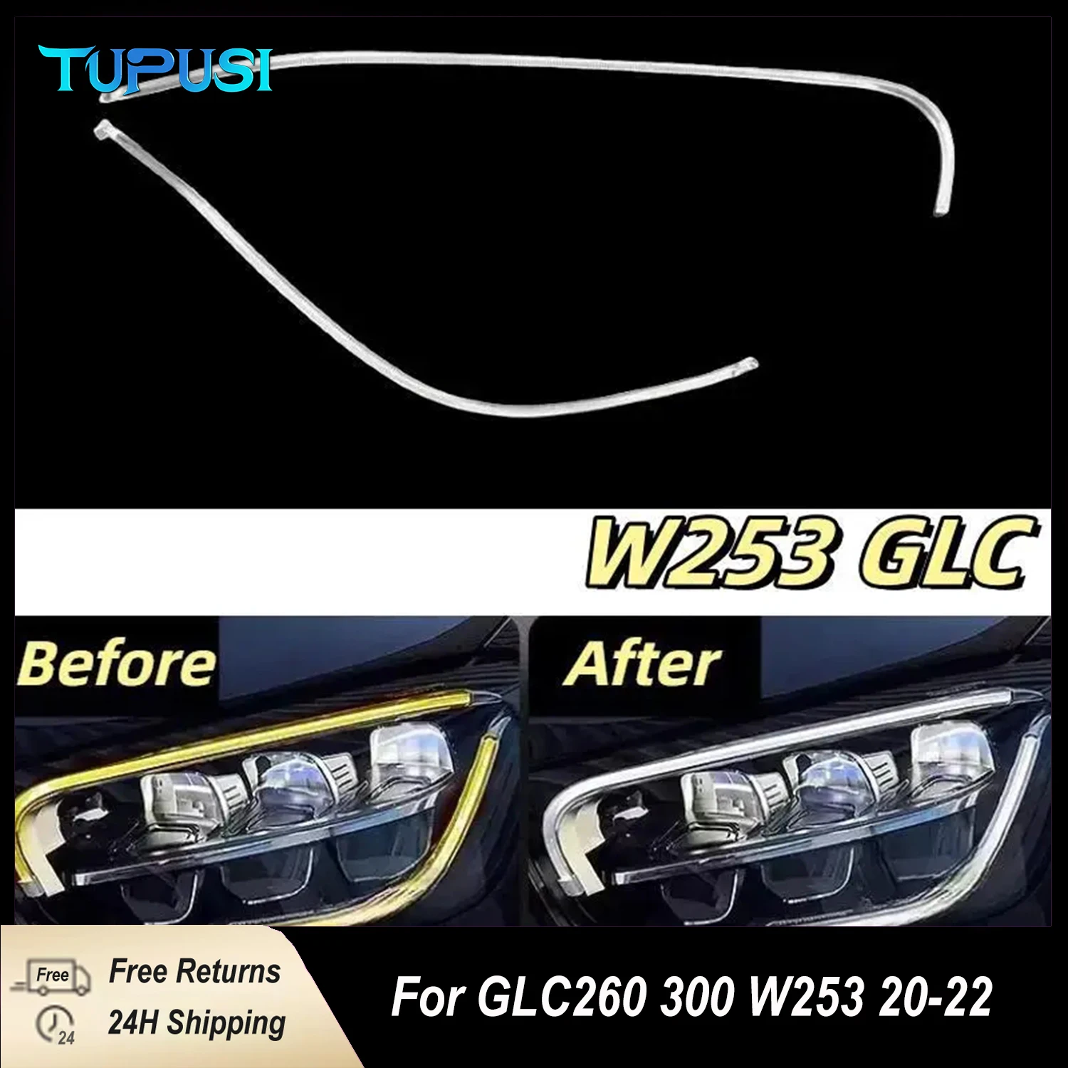 

2PCS For Mercedes Benz GLC CLASS W253 2020 2021 2022 GLC260 GLC300 Headlight DRL Tube Acrylic tube Light Guide Strip Light