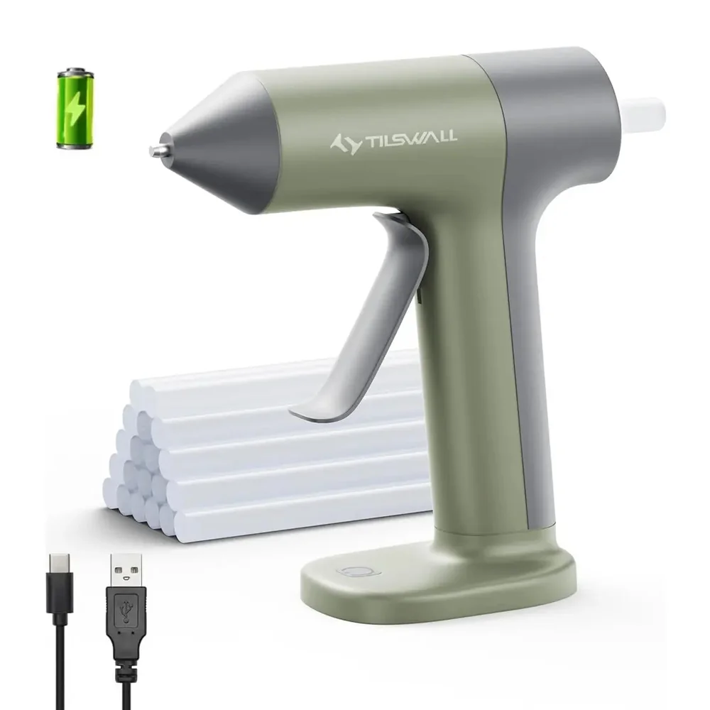 Cordless Hot Glue Gun 30s Fast Heating Mini Glue Gun With Child-Safe Nozzle With 2000mAh USB-C Rechargeable 20pcs 7mmx140mm Premium Glue Sticks For DIY Crafts Home Repairs