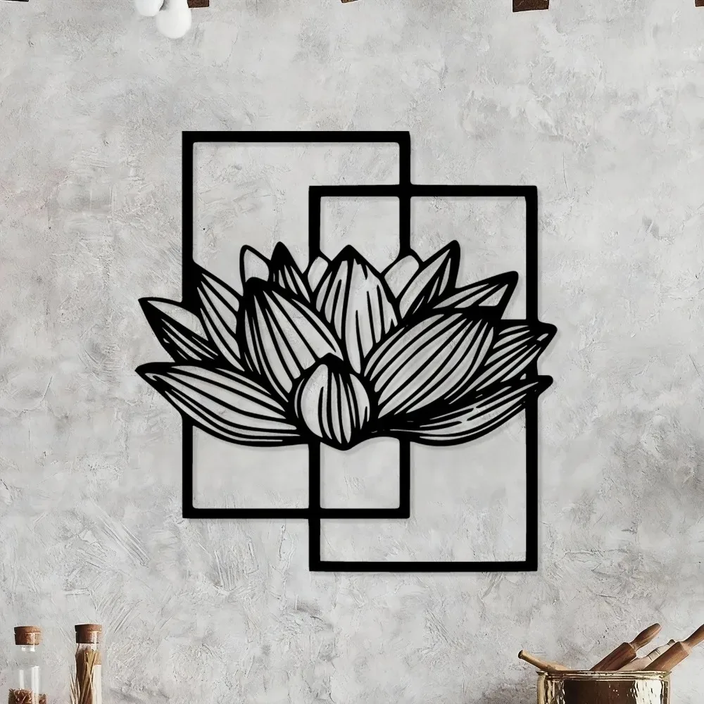 Elegant Lotus Flower Metal Wall Art Rust-Resistant Iron Zen Sculpture Modern Home Wall Decor for Indoor Outdoor Living Rom Patio