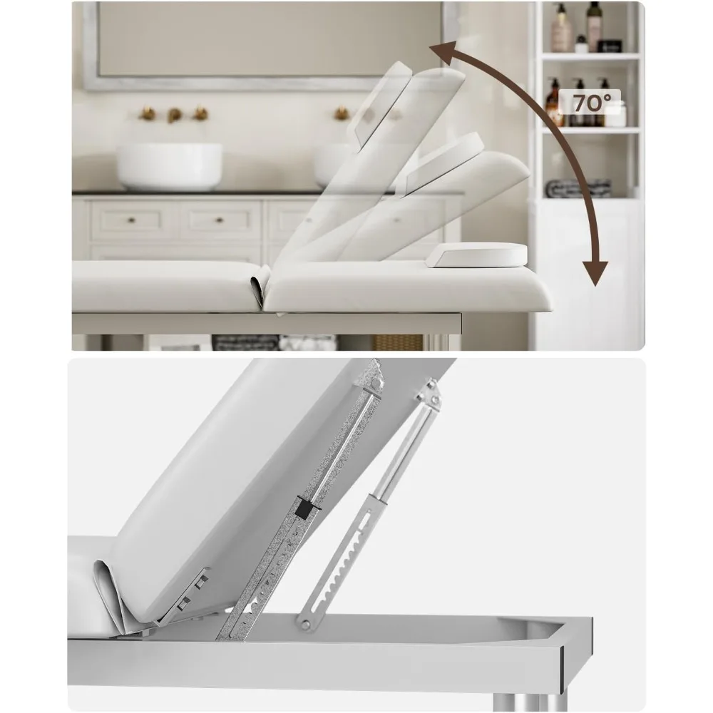 طاولة تدليك ثابتة احترافية 550 رطل، سرير امتحان عريض عالي التحمل للعلاج، مسند ظهر قابل للتعديل، مسند رأس قابل للإزالة،