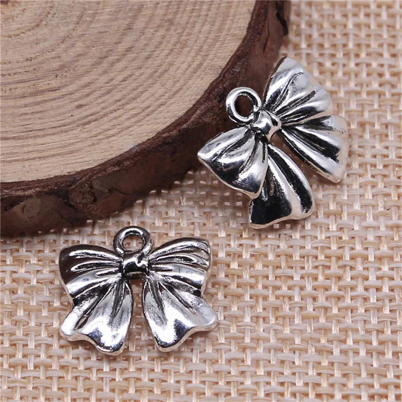 10pcs 17x16mm Antique Silver Color Bowknot Charms Pendant For Jewelry Making DIY Jewelry Findings