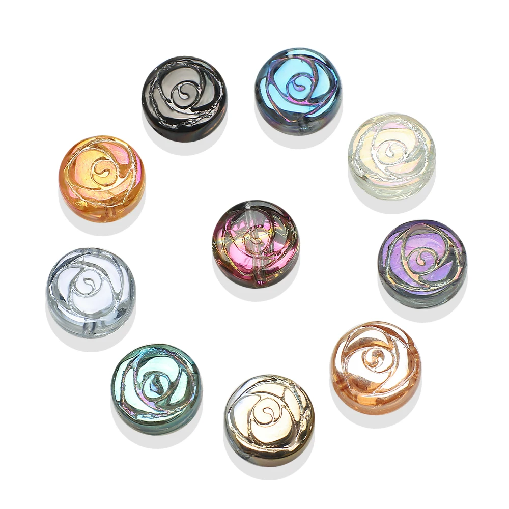 30 Stück 10mm Rosenblüten-Glasperlen, Runde Lose Abstandsperlen, DIY-Schmuckzubehör für Armbänder, Anhänger und Bastelarbeiten