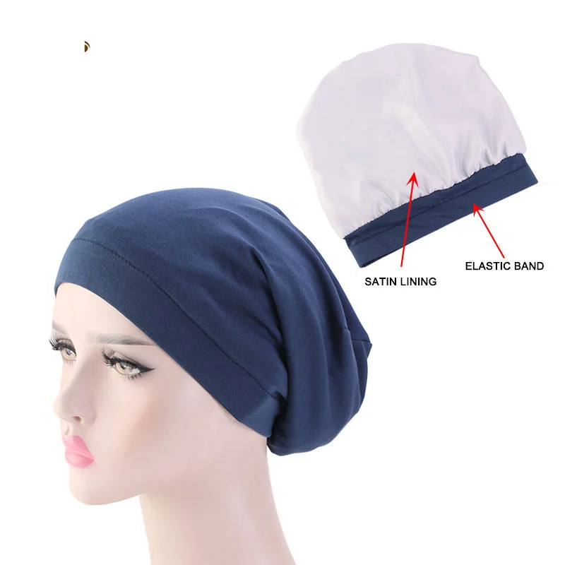 New Women Satin lining Chemo Cap Elastic band Night Sleep cap Cancer Chemotherapy Chemo Beanies Cap Headwear Hair Accessories