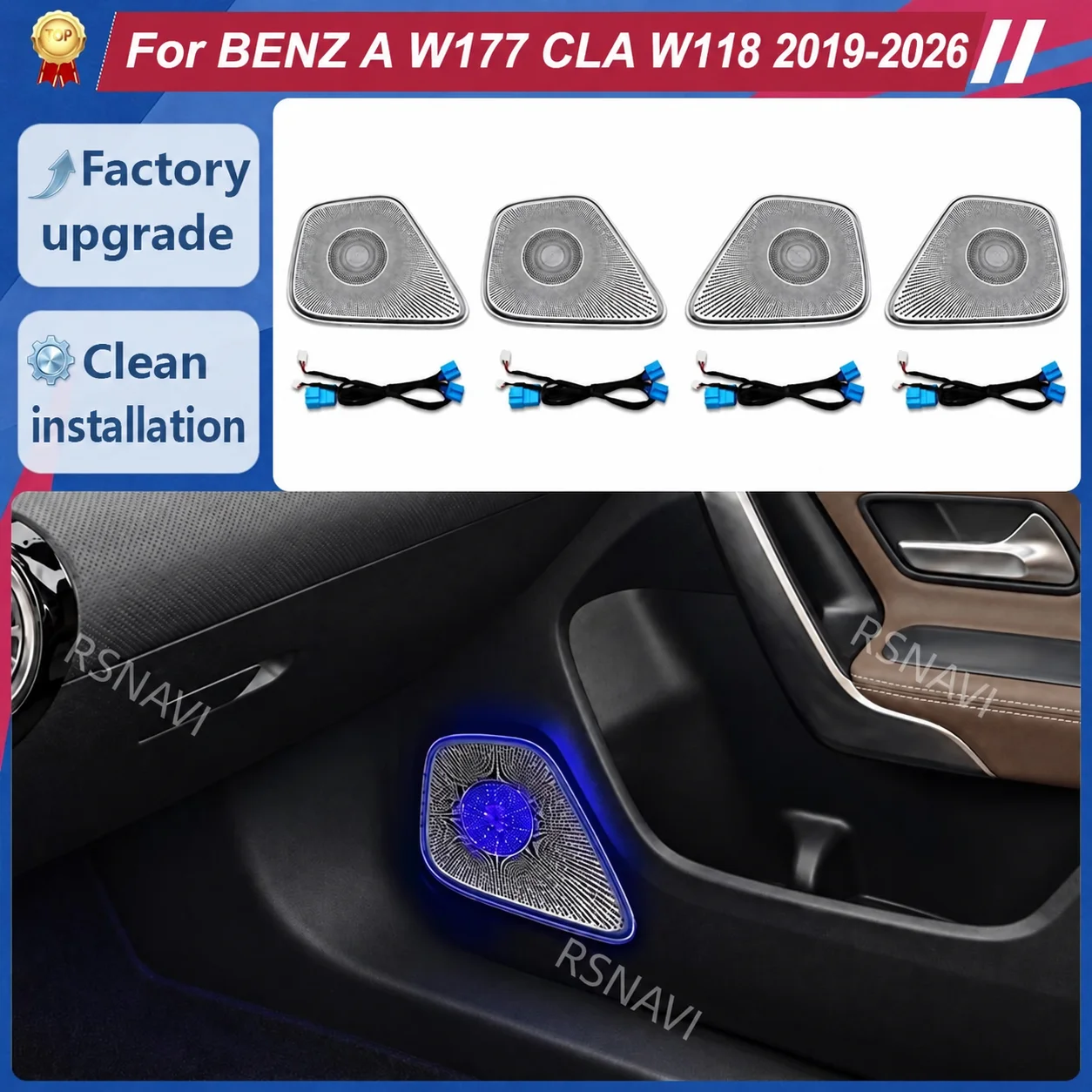 4-Door Midrange Speaker Grilles with Ambient Lighting for Mercedes-Benz A-Class W177 CLA W118 2019-2026 Cabin Speaker Trim Parts