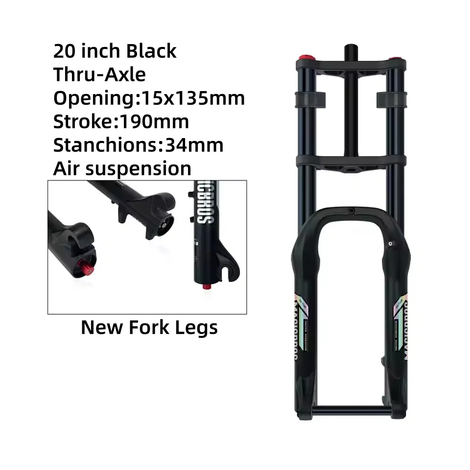 MAGICBROS 20"/26" *4.0 Dual Schouder Luchtvork voor Strand Sneeuwfiets Elektrische fietsen Dubbele Kroon Vork QR/Thru-As Reizen 190MM