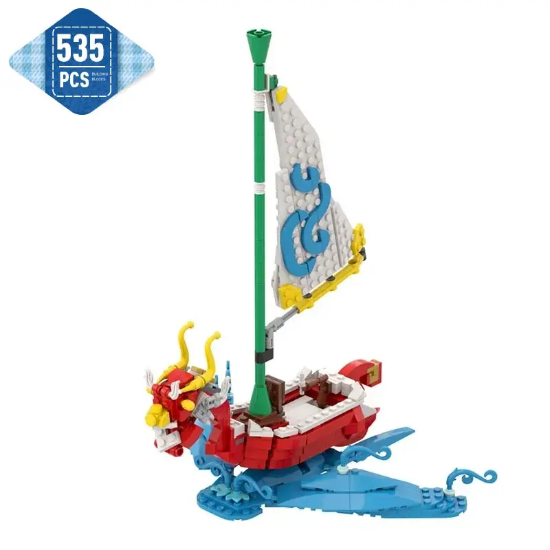 MOC Game Zeldaed Ship Building Blocks Assembly Model Game Series Wind Waker Boat Blue Sailing Boat Brick Toy Gift