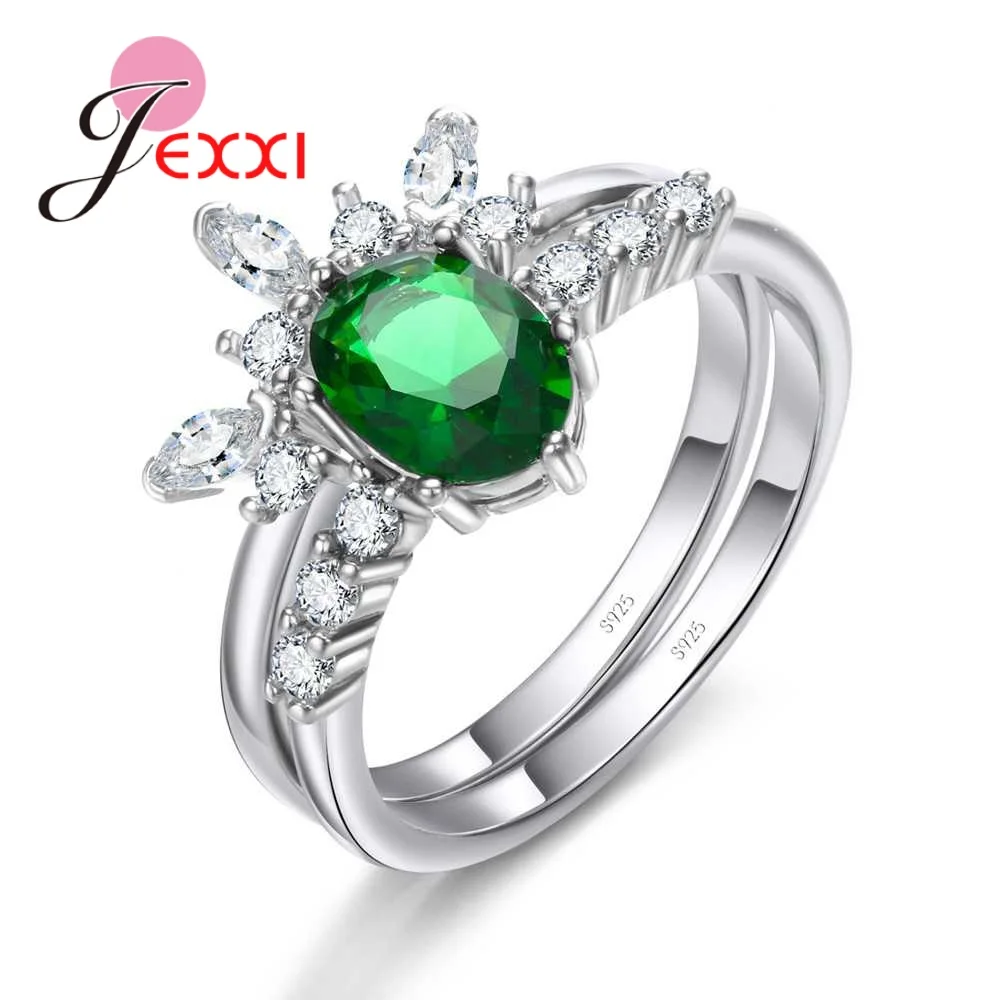 Charming Big Green Shape Rings For Womne Girls Fine Gifts Engagement Accessories 925 100% Sterling Silver Color Jewelry Hot Sale