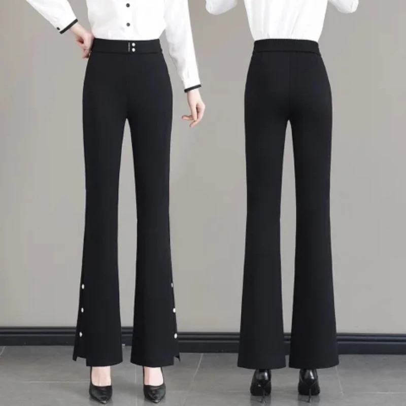 بنطلون نسائي واسع الساق عالي الخصر على الطراز الكوري للتنقل تسعة نقاط مرونة ماركة بنطلونات نسائية على الموضة بنطلونات غير رسمية