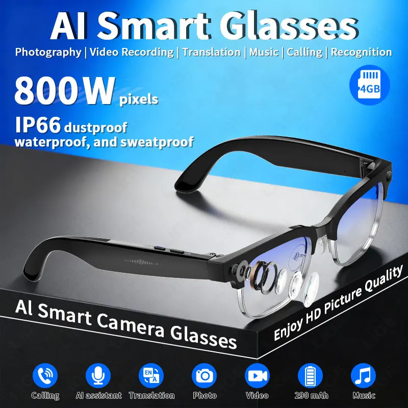 

2025 New 800W Camera Smart Glasses Men Video AI Smart Q&A Voice Assistant Translation Glasses WIFI Transfer Business Eyeglasses