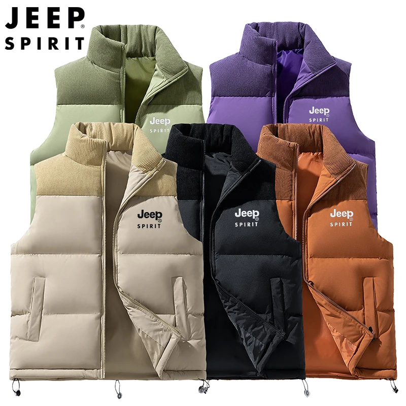 Jeep Spirit Herrenweste Herbst und Winter Stehkragen ärmellos warm winddicht Weste Mode Sport Freizeitweste Jack