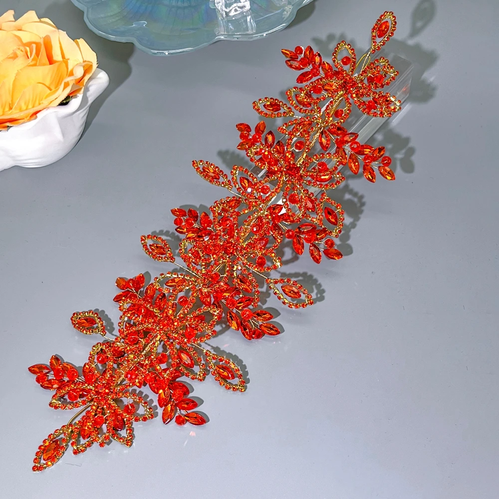 DZ087 البرتقال تاج الزفاف الزفاف عقال الشعر مجوهرات النساء اكسسوارات الشعر حجر الراين الزفاف أغطية الرأس زهرة غطاء الرأس