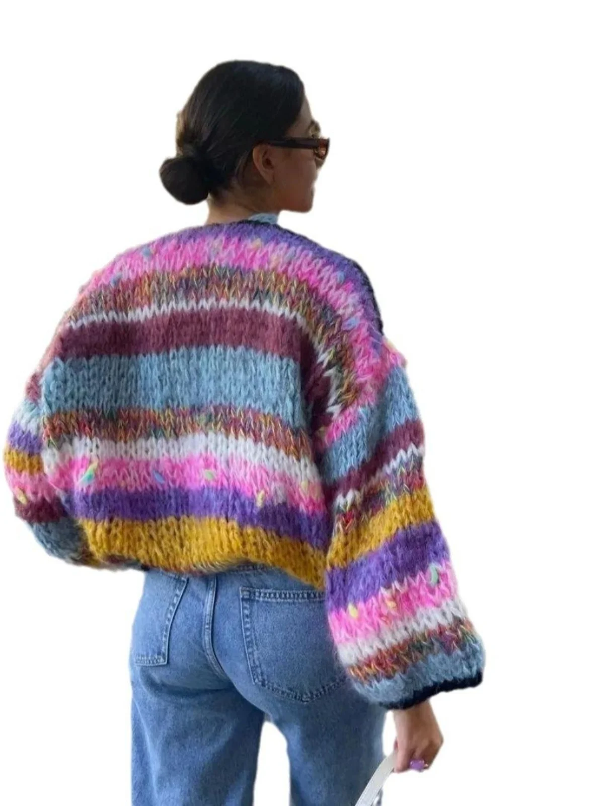 Striped Long Sve Versatile Open Cardigan Knitted Jaet Comfortable Loose Fit Autumn Winter Women's Sweater Knitwear