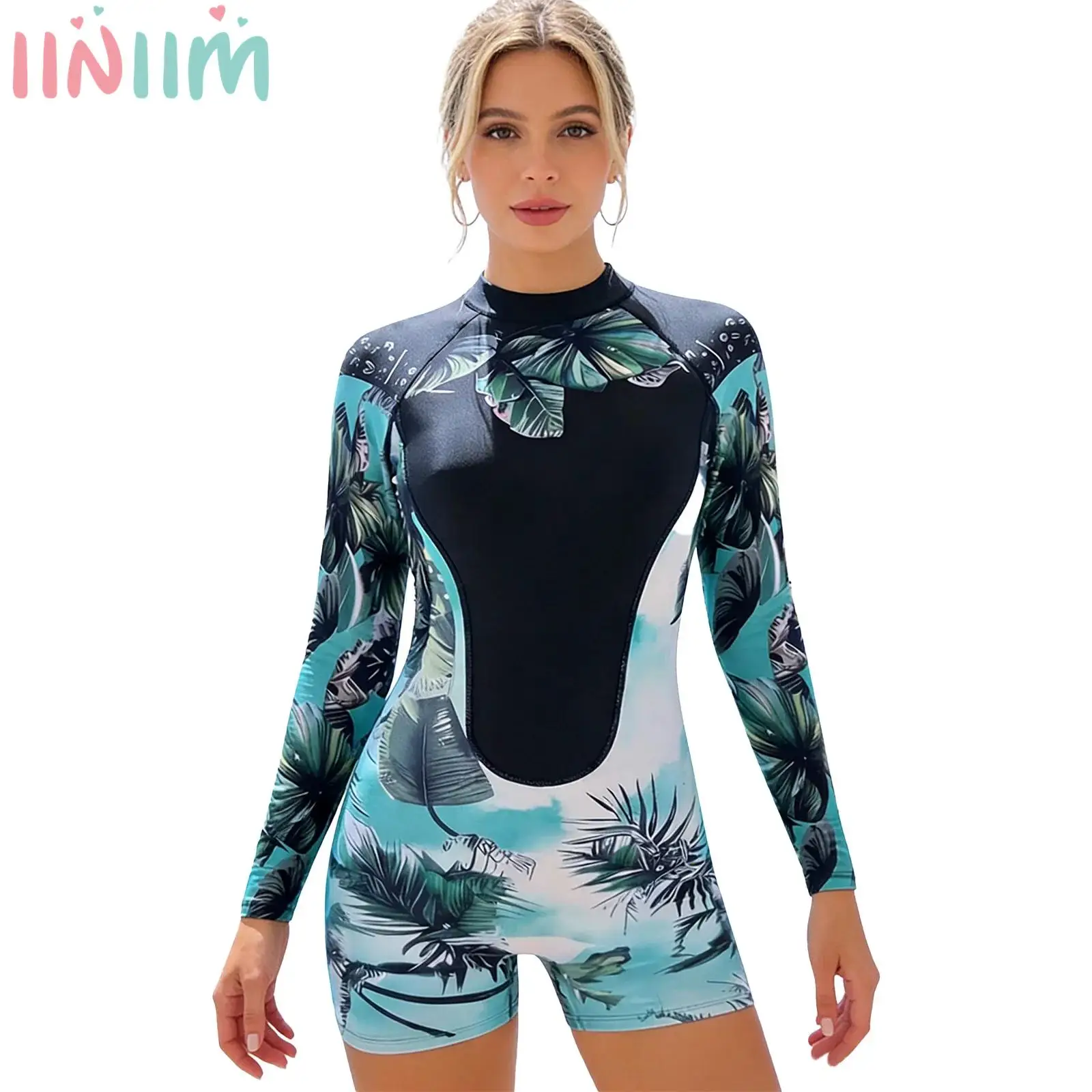 

Женский купальный костюм-комбинезон с модным принтом, длинными рукавами, защитой от солнца, на молнии, для серфинга и дайвинга