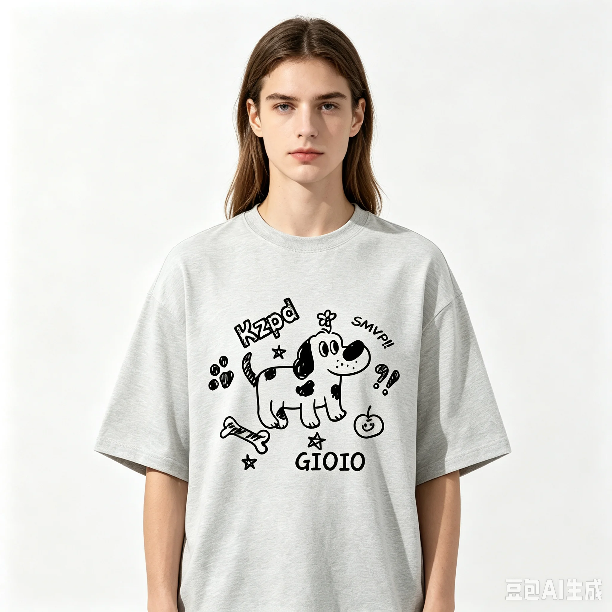 Cotton  100% Women Cute Doodle Dog Graphic T‑Shirt Cartoon Puppy Print Short Sleeve O‑Neck Loose Casual Streetwear Tee