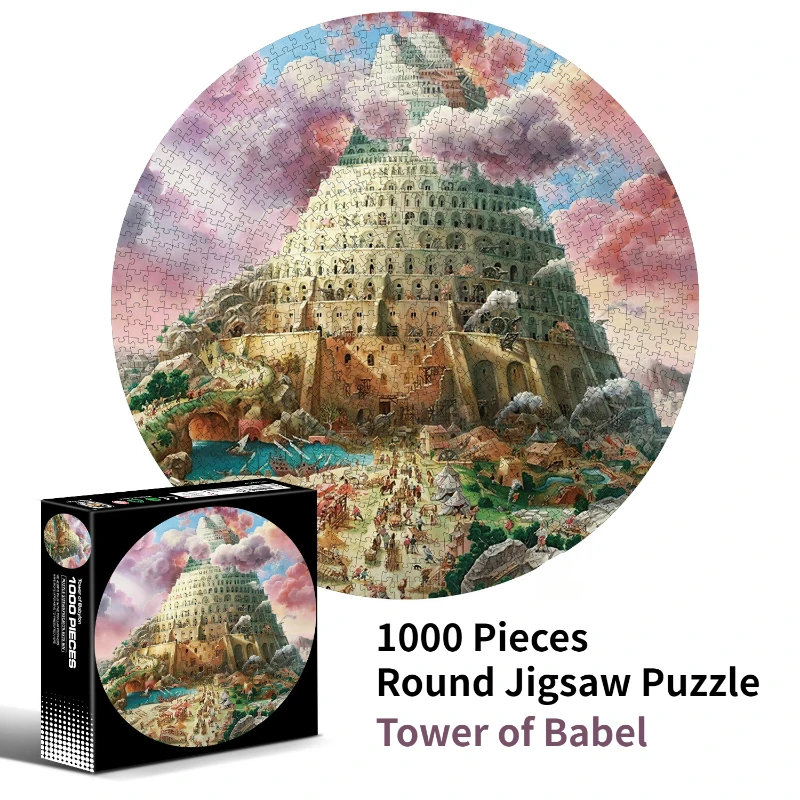 

65*65cm Adults 1000 Pieces Paper Jigsaw Puzzles Tower of Babel Famous Landscape Paintings Stress Reducing Toys Christmas Gifts