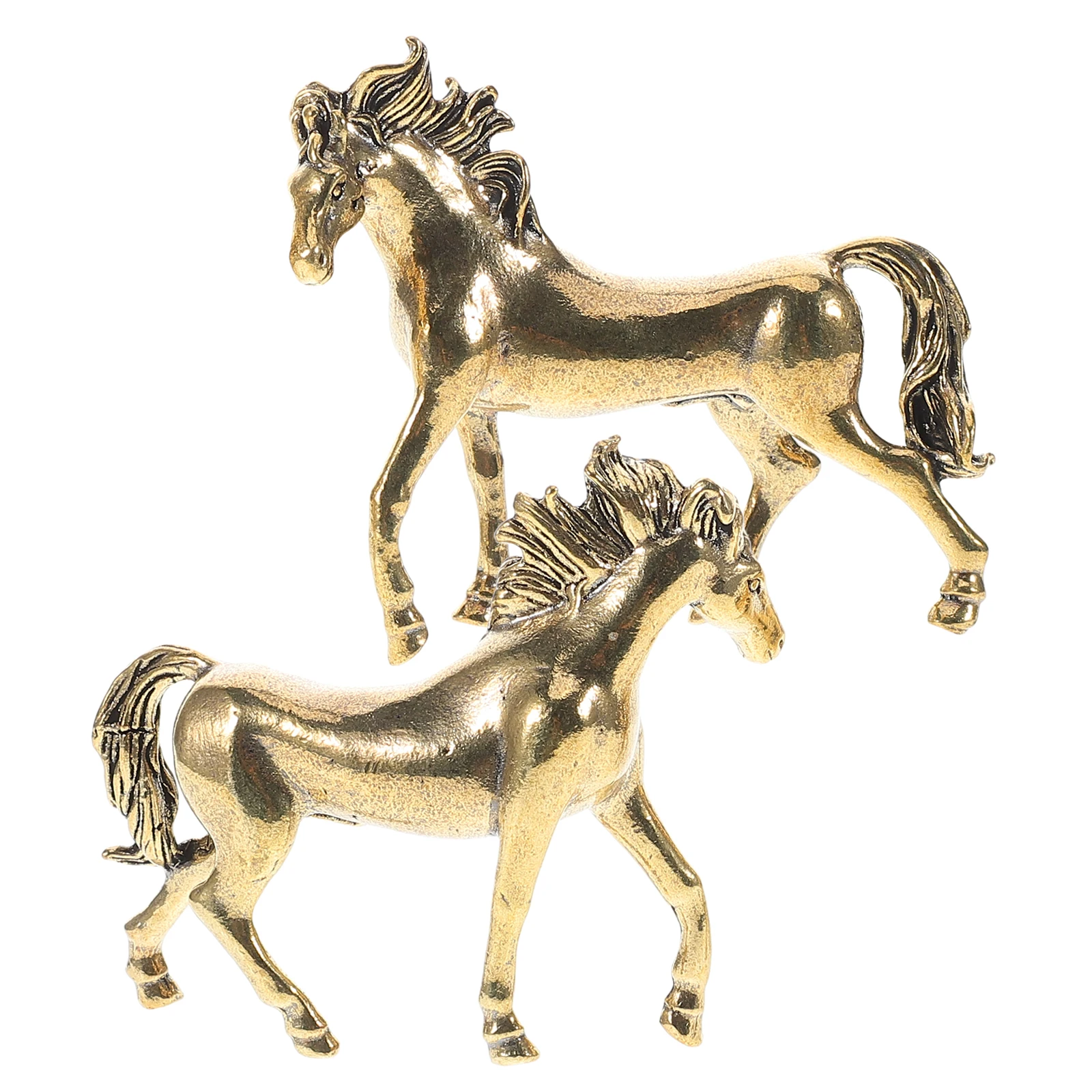 

2 Pcs Copper Horse Statue Retro Feng Shui Decor Desktop Adornment Brass Figurine Home Decoration Mini Model