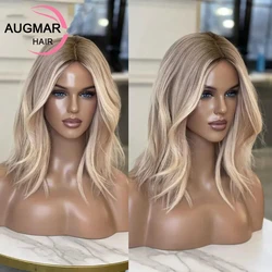 Peruca dianteira do laço loura curta, perucas de cabelo humano, destaque marrom, onda do corpo, peruca frontal do laço HD, pré arrancado, glueless, 13x4, 13x6