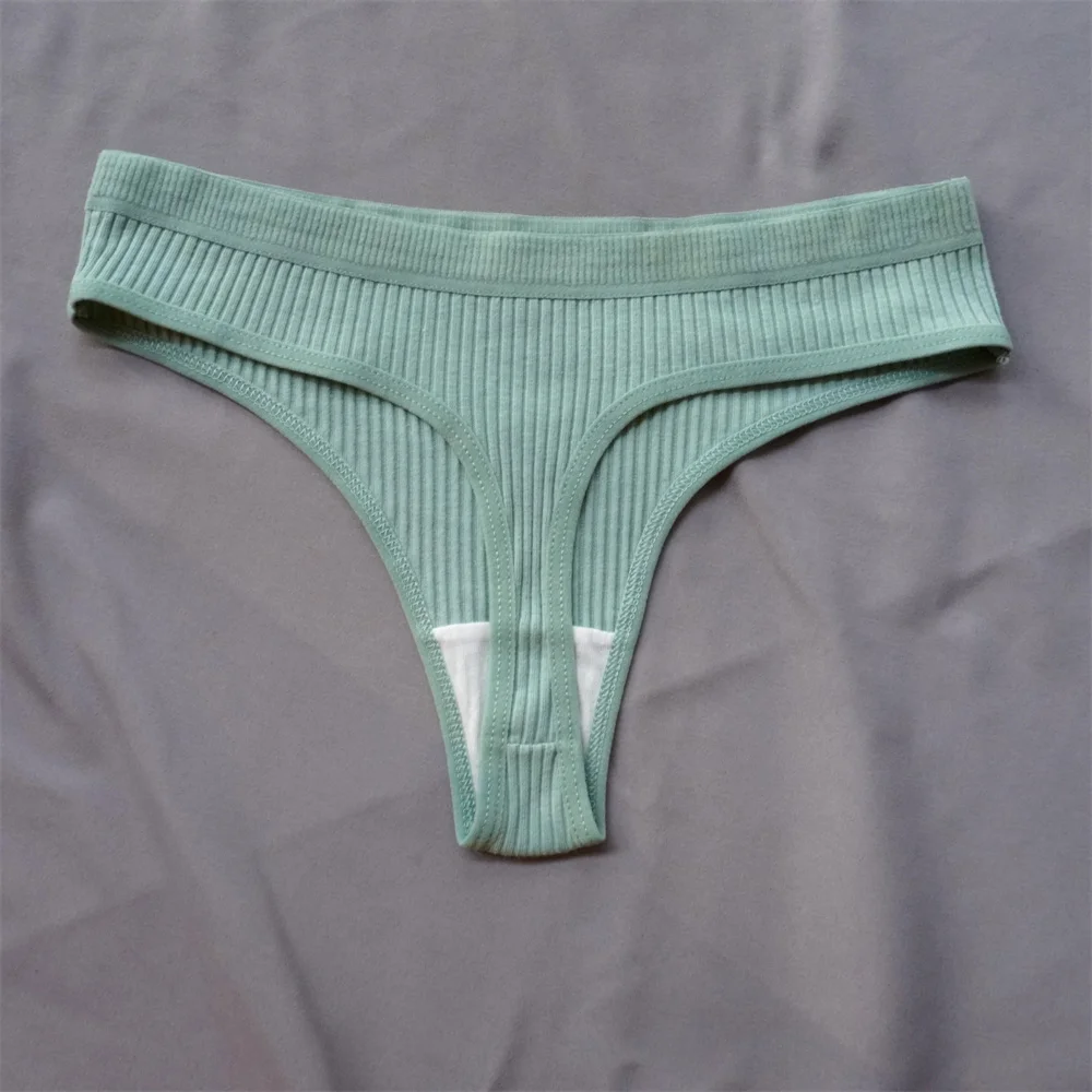 Tanga de algodón acanalado sin costuras para mujer, Bikini de cintura baja, ropa interior deportiva de talla grande, 3 piezas