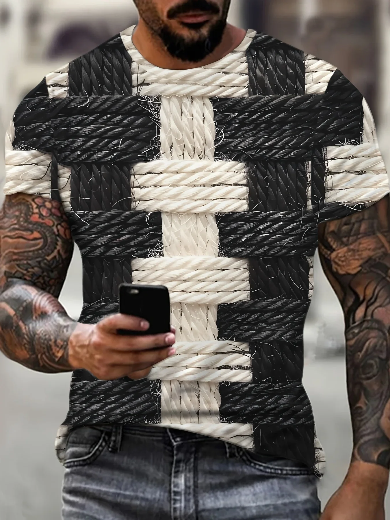 

Large Men's Striped 3D Printed T-shirt Summer Fashion Trend O Neck Loose Short Sleeve Top Sporty Style