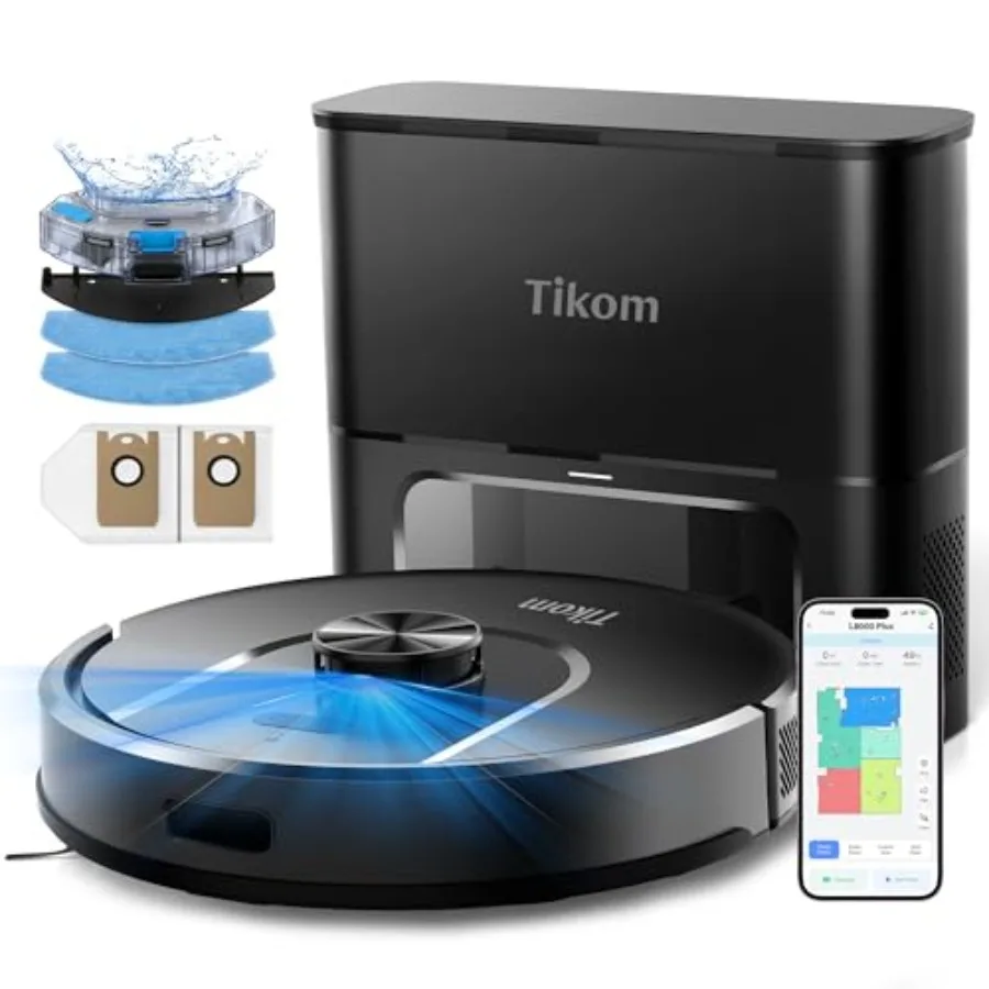 Robot Vacuum and Mop 6000Pa Robotic Vacuum Cleaner with Self-Emptying Base 90 Days Ccity LiDAR Navigation Home Mapping Ideal fo