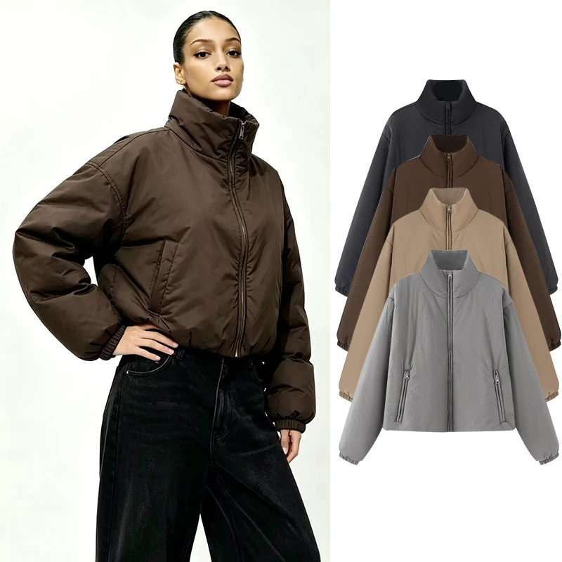 Autumn New Women's Jackets 2026 New Chic Loose High-necked Cotton Warm Coats Blouse Autumn Women's Street Holiday Outerwear Coat