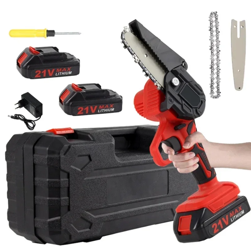 21V 4-inch Mini Chain Saw Wood Cutting Trimming Electric Saw Rechargeable Lithium Battery Single Hand Garden Woodworking Tools