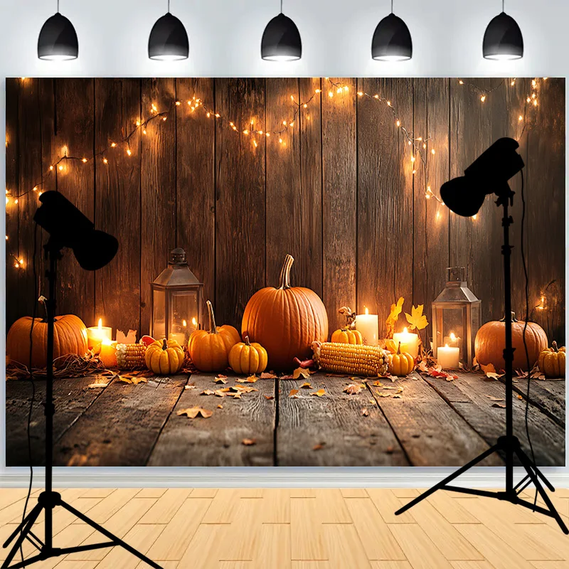 Halloween Day Autumnal Pumpkins Photography Backdrops Props Maple Leaf Scarecrow Farm Harvest Thanksgiving Background RR-21