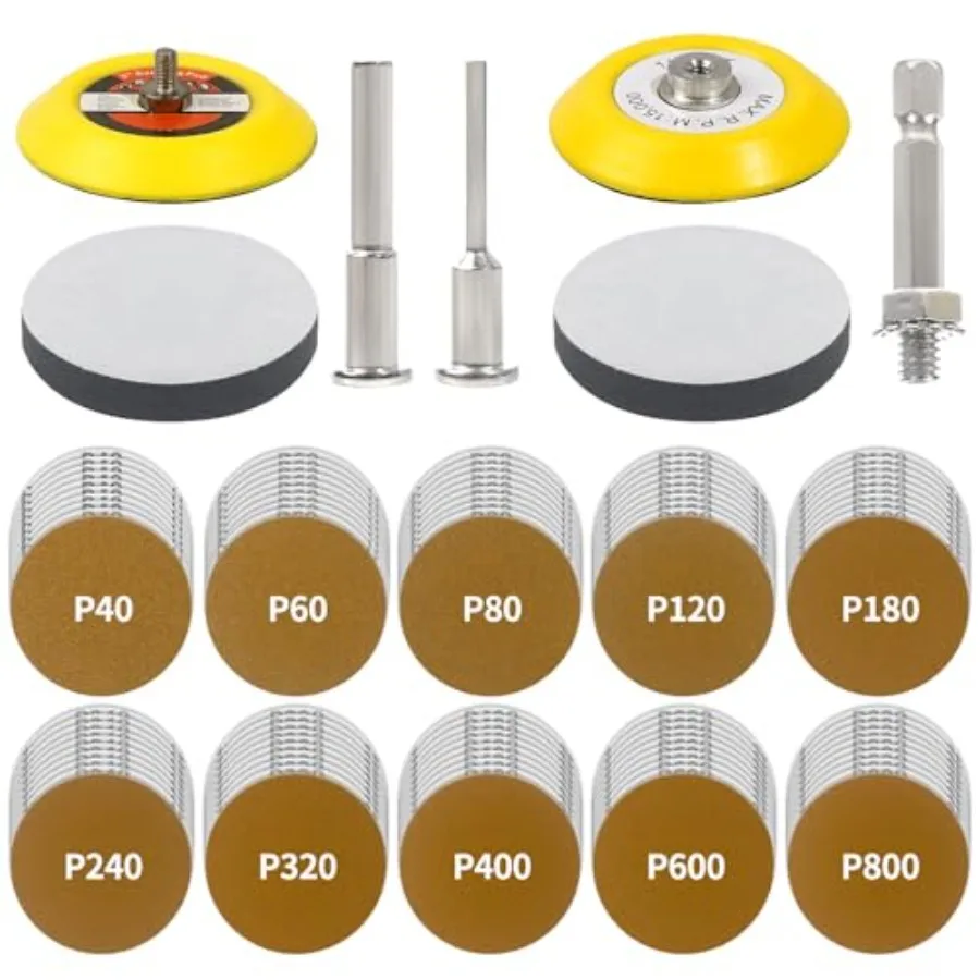 107PCS 3 Inch Premium Gold Sanding Discs, Hook and Loop Sandpaper Sander for Drill Sanding Attachment, Polishing Kit for Dremel