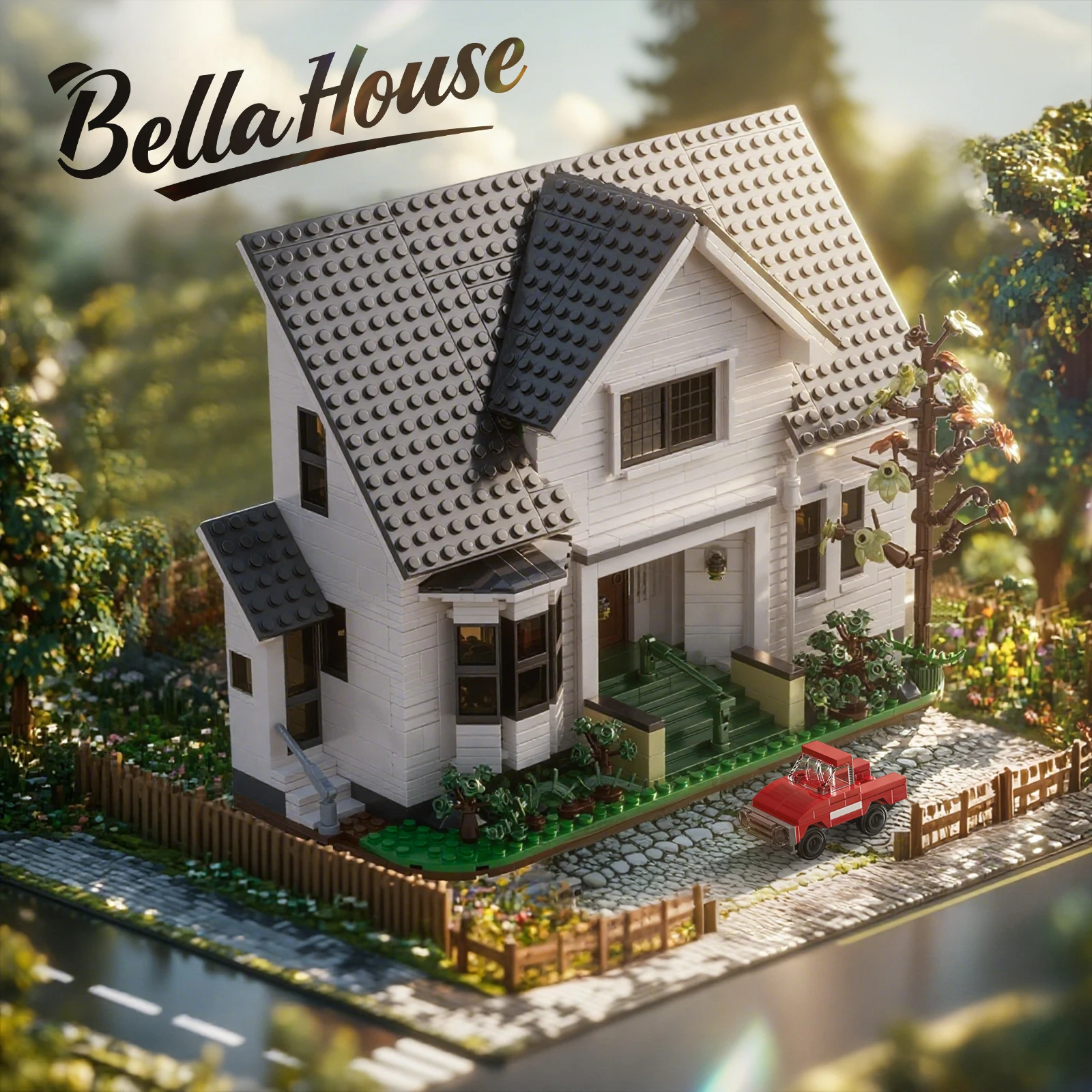 Bella's Home Bausteine-Sets, Heimdekoration, moderne Villa, Architektur, Modell, Raumdekoration, Geburtstagsgeschenke für Fans (1224 Stück) – Detail 1
