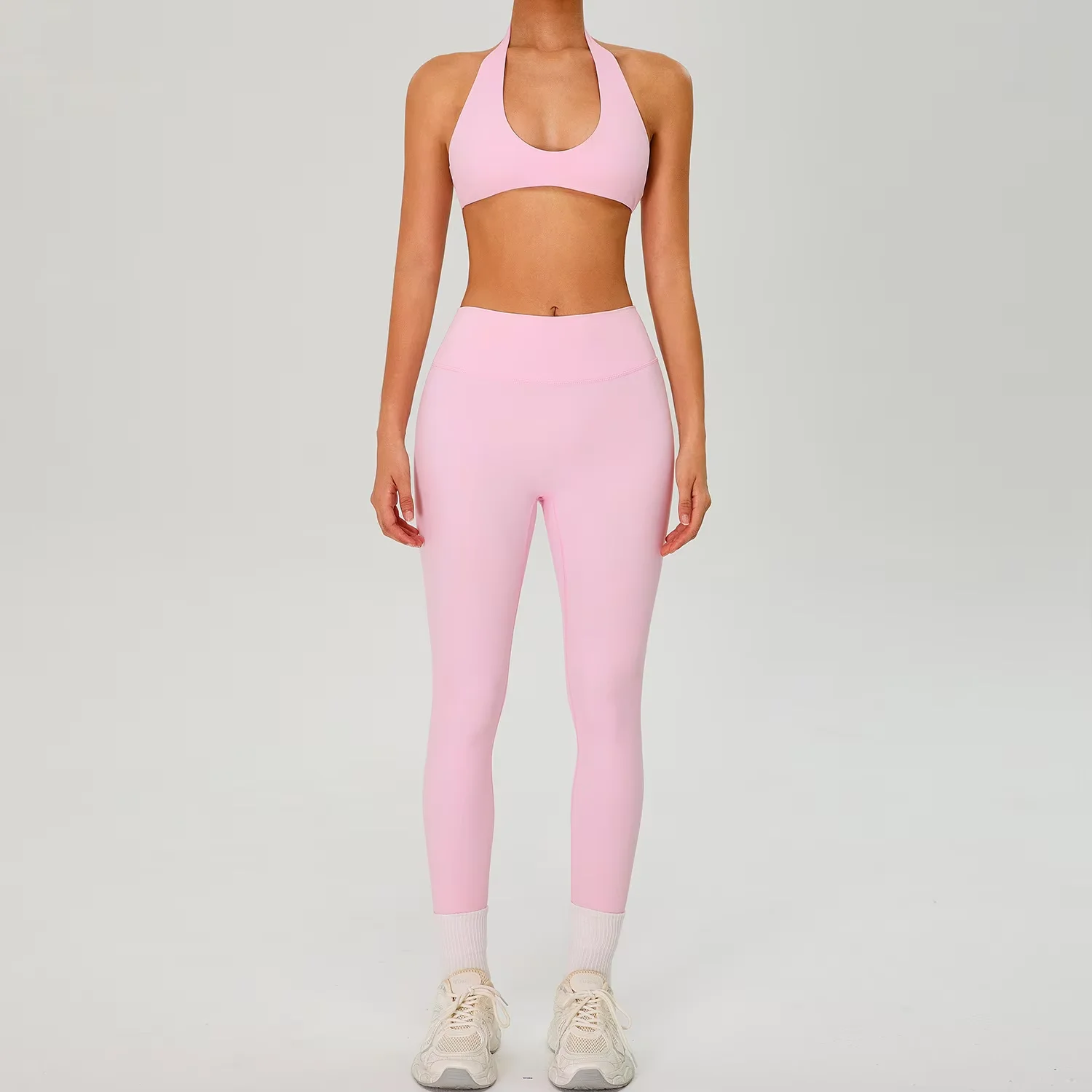 

Quick-Dry Women's Yoga Bundle High Waist Lounge Pants Halter Neck Bra Four-Way Stretch Training Essentials for Gym & Running
