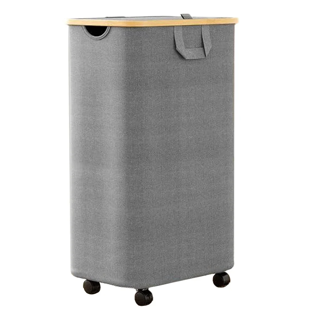 

Dirty Clothes Basket Foldable Laundry Basket with Wheel and Lid Collapsible Laundry Basket Freestanding Narrow Corner Bin