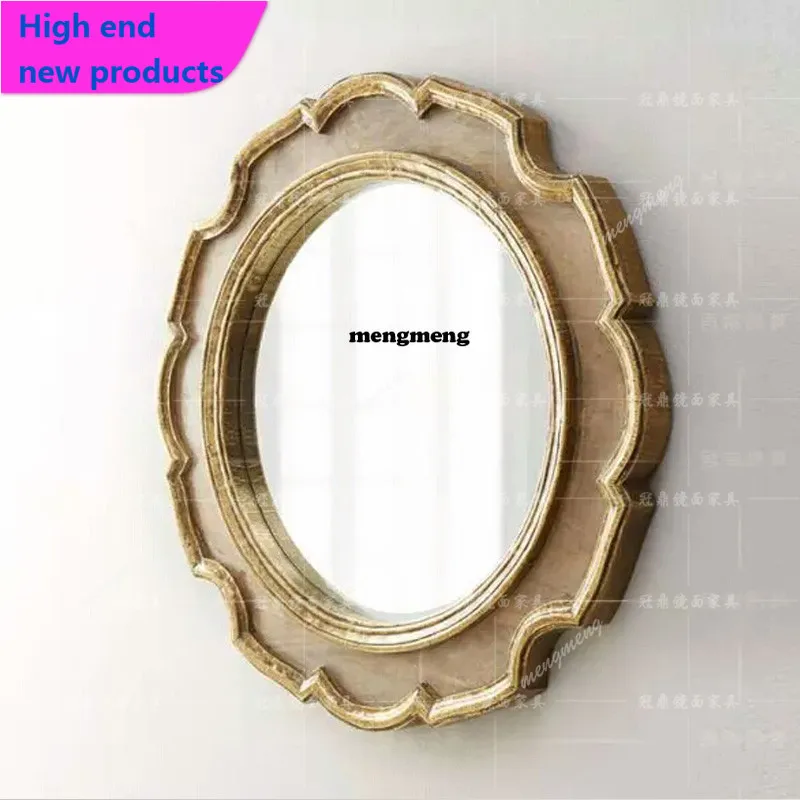 A68Luxury Champagne Gold Decorative Entrance Mirror Simple Silver Edge Mirror Round Decorative Mirror
