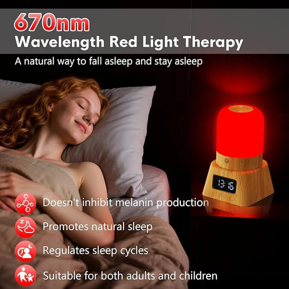 Red Light Sleep Lamp,670nm Sleep Aid Red Therapy Light,With Clock Dimmable Desk Lamp,For Bedroom,Yo-Ga,And Meditation Sessions