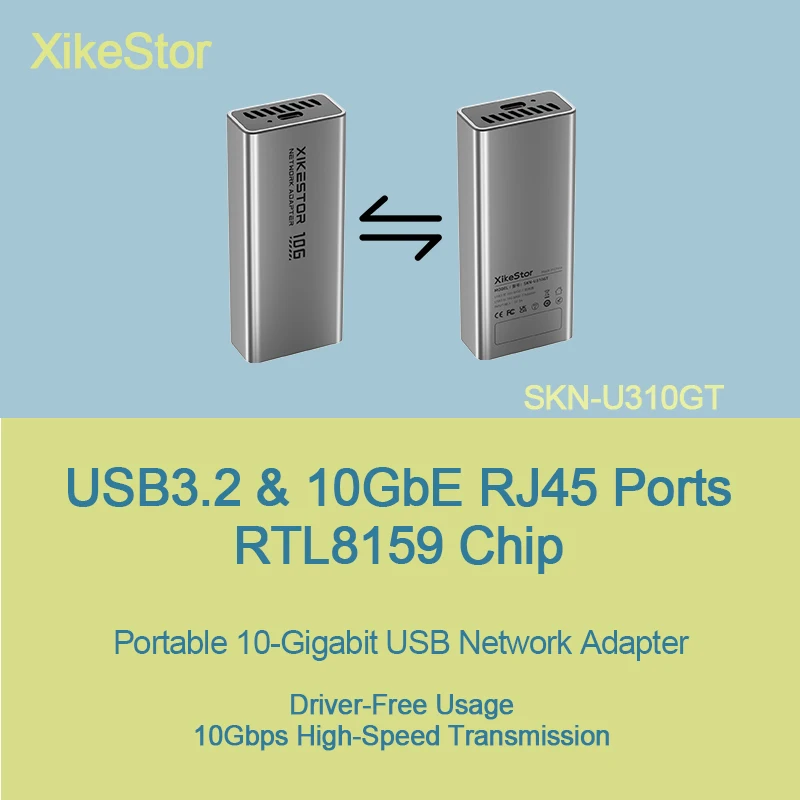 

XikeStor USB to 10GbE Type-C Adapter, Thunderbolt 3/4/5 Compatible, with USB Cable
