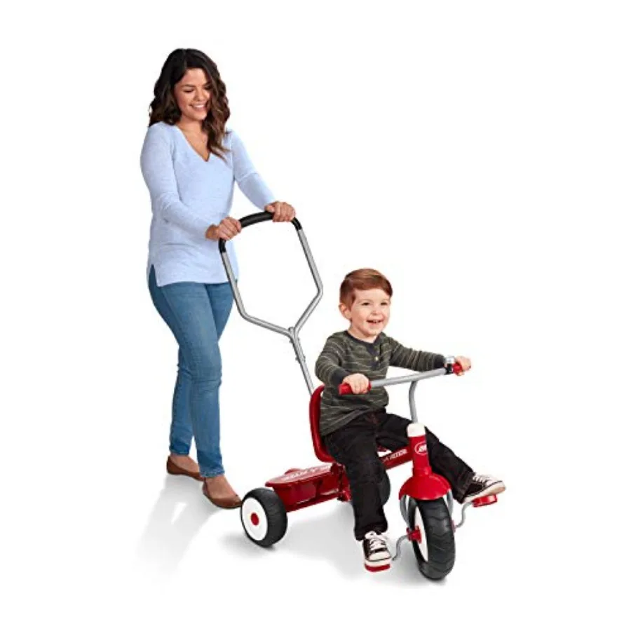 

Детский трехколесный велосипед Deluxe Steer Stroll Trike Red для детей 2-5 лет, 2-в-1, с родительской ручкой-толкателем, регулируемым сиденьем, стальной рамой и чехлом.