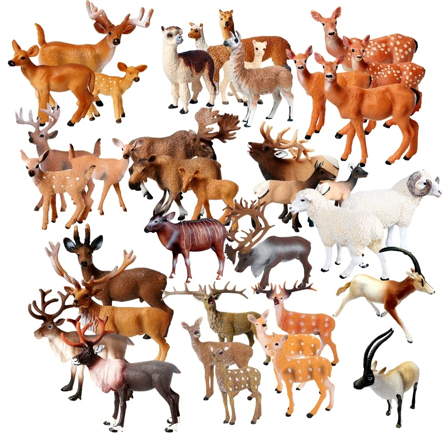 Toy Animals Figures Christmas Reindeer Elk Sika Deer Antelope Animal Figurines Action Figure Children Toy Kids Gifts Decoration