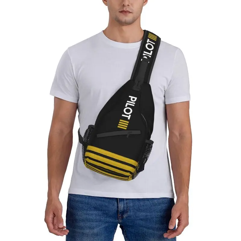 Pilot Captain Stripes Sling Crossbody Chest Bag Men Casual Aviation Airplane Shoulder Backpack for Travel Cycling