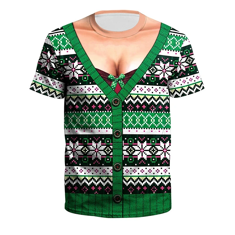 

Футболка с забавным рождественским узором, модная мужская и женская футболка с короткими рукавами и 3D принтом, повседневная футболка большого размера в стиле Харадзюку