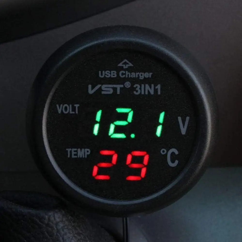 

3 в 1 12 В цифровой светодиодный датчик температуры автомобильное USB зарядное устройство многофункциональное для автомобилей измеритель температуры прикуриватель