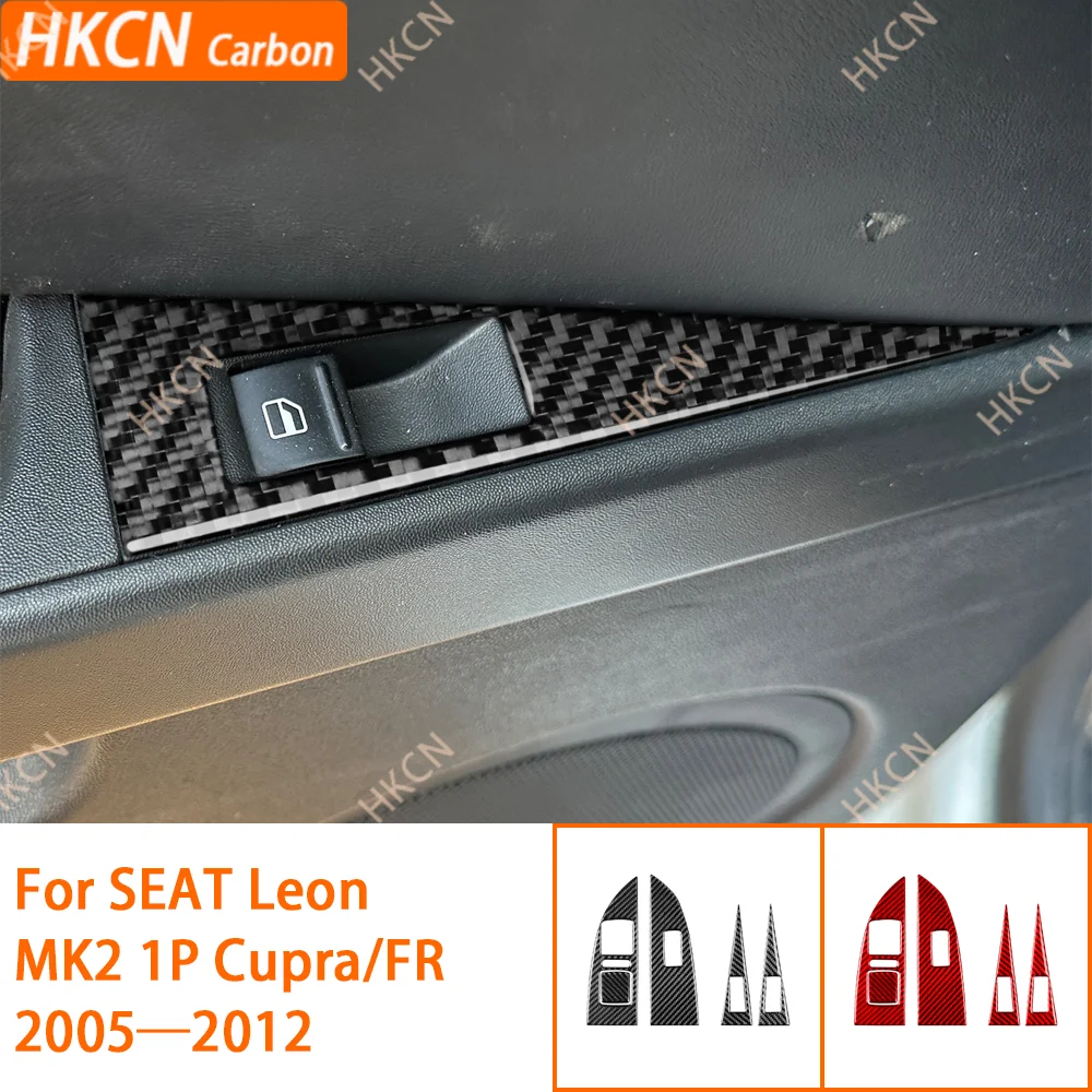 

Наклейка из углеродного волокна 3K для SEAT Leon Mk2 1P 2005–2012 Панель переключателя подъема управления окном, клей против царапин (простая установка)