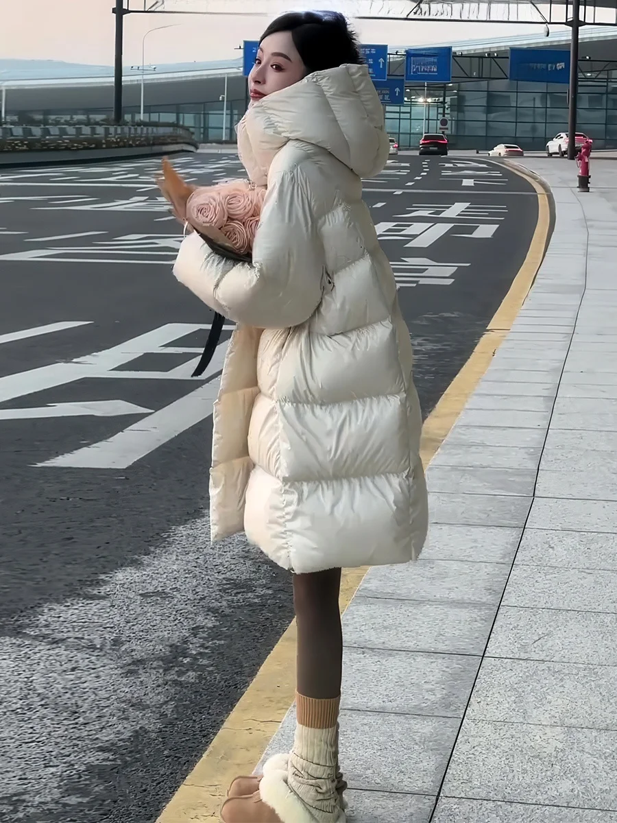 Cloudlike Puffin blanco Du down Jaet abrigo de invierno medio largo para mujer Casual Sle cálido cierre de cremallera Color