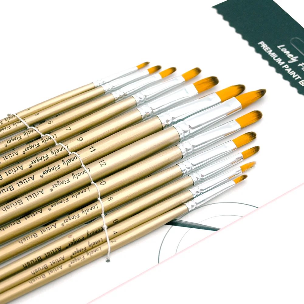 12pcs Filbert Tip Nylon Hair Artist Paintbrushes for Acrylic Watercolor Oil Ink Canvas Painting, Face Body Nail Art, Model, Rock