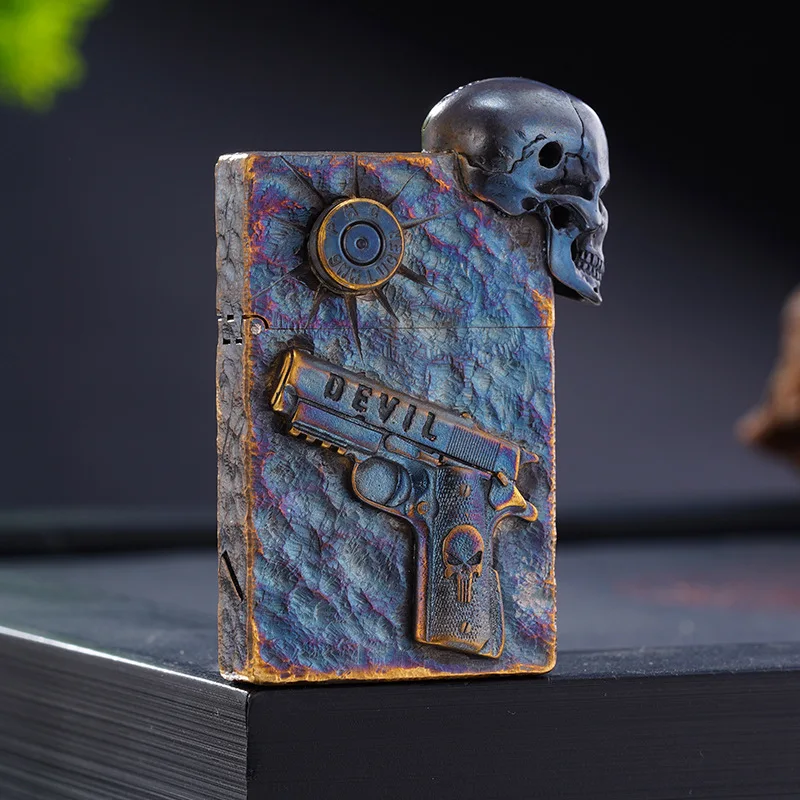 

Оригинальная латунная угловая зажигалка в стиле пистолета с ручной гравировкой, ветрозащитная, на керосине, ретро, мужской подарок
