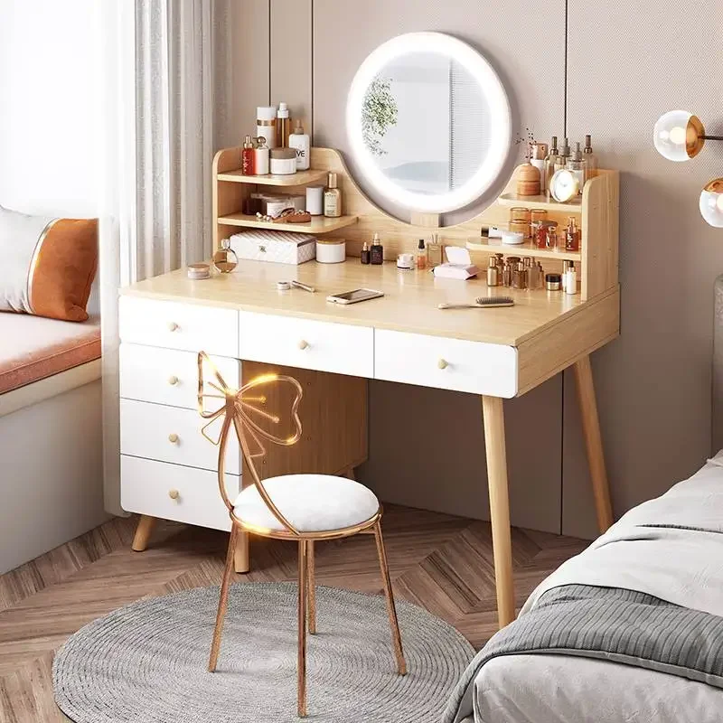 Mirror Cabinet Led Dressing Table Brown Bedroom Multifunctional Luxury Dressing Table Bedroom Charm Tocador Furniture Makeup