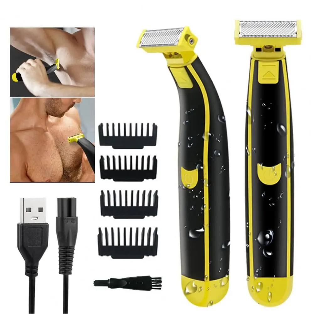 Men Electric Shaver Face Grooming Tool Portable Waterproof Electric Shaver with 4 Guide Combs for Men Rechargeable Mini Travel