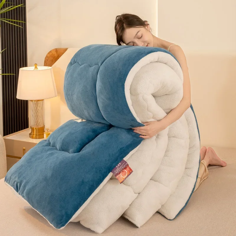 Lamb Fleece Winter Cotton Quilt Thickened Double-sided Plush Warm Fluffy Soft Insulation Core Quilting Resistant Bedding Duvet