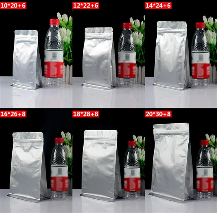 50PCS 3D Thick Pure Aluminum Foil Sunproof Ziplock Bags Resealable Snack Coffee Tea Dried Fruits Meat Gifts Packaging Pouches