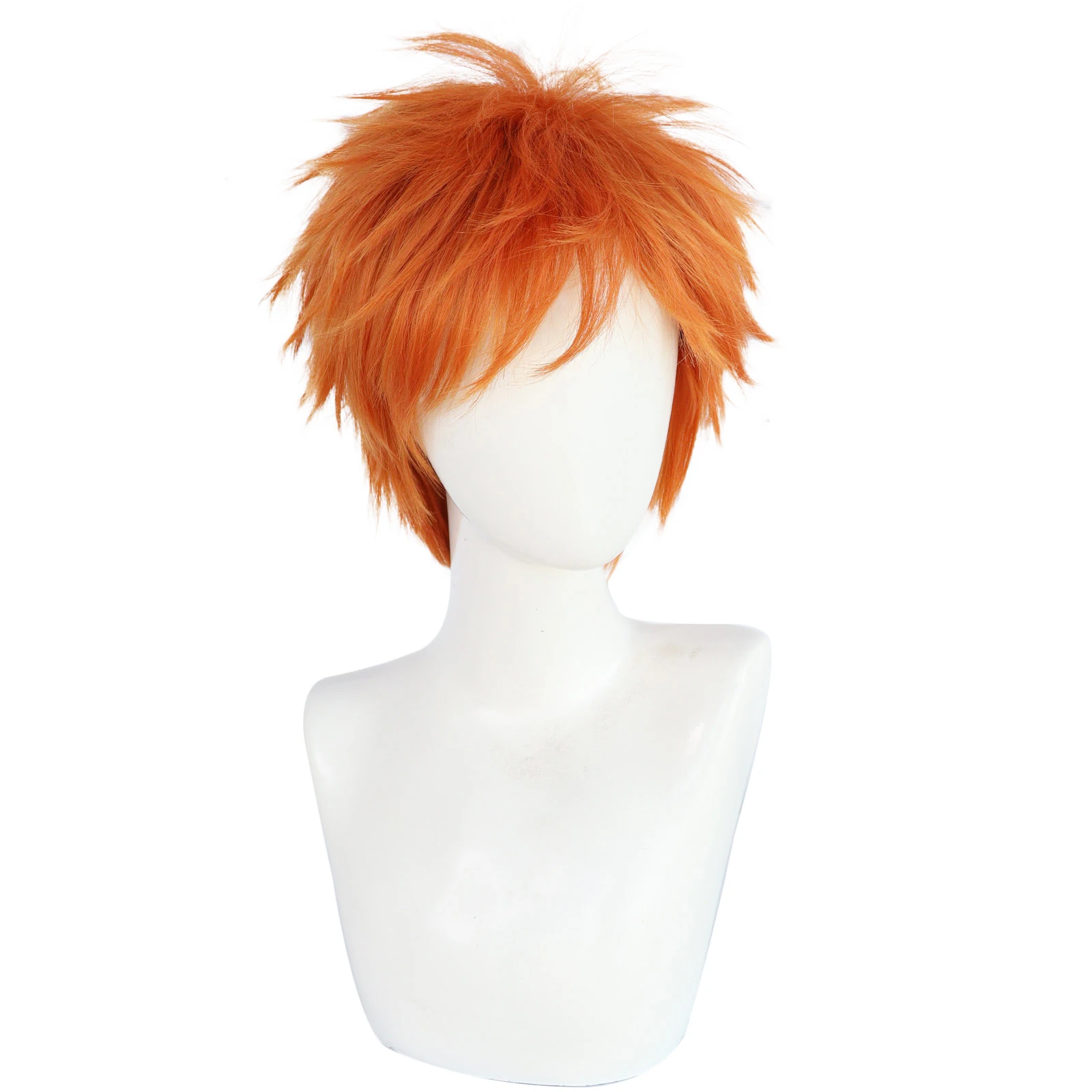 Synthetische kurze gerade orange Herren-Cosplay-Perücke mit Pony für Halloween, Erntedankfest, Weihnachten