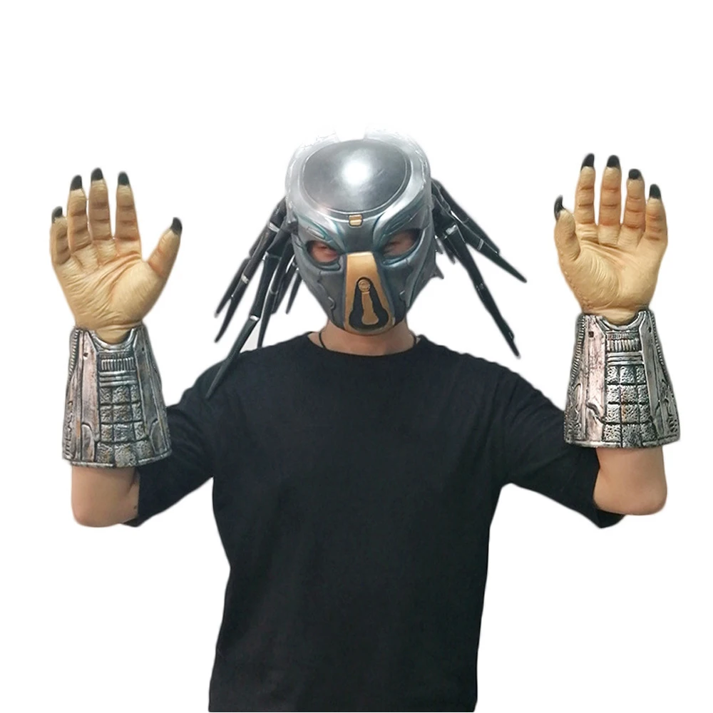 Cosplay Movie Alien vs. Predator Mask Iron Blood Warrior Halloween Full Face Head Cover + Hand Glove Claw Party Costume Props